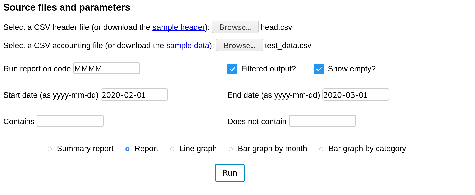 inputs for monthly income/expense report